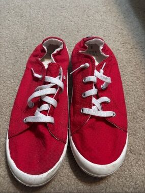 Red Canvas Sneakers with White Laces